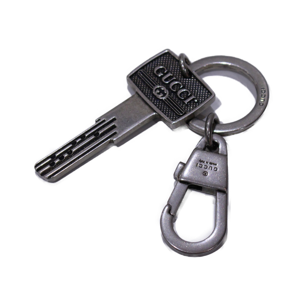 Gucci Key Ring Key Motif Logo Key Chain Silver Black
